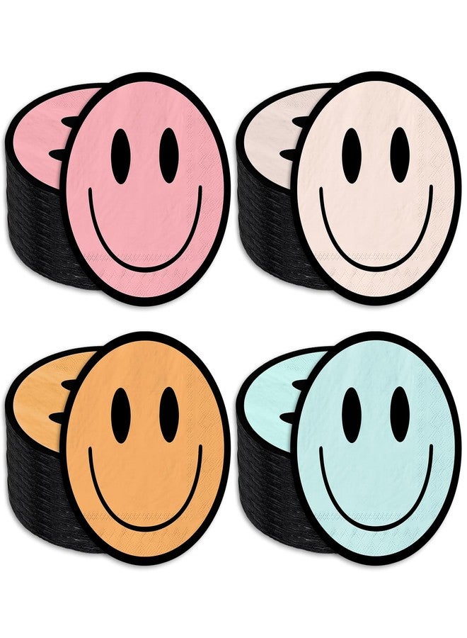 JarThenaAMCS مناديل حفلات JarThenaAMCS، 100 قطعة، مزينة برسومات وجوه مبتسمة، مناديل ورقية مبتسمة، مناديل غداء بوهيمية مبهجة، مثالية للعودة إلى المدرسة، ومستلزمات حفلات ريترو مميزة. - Image 1